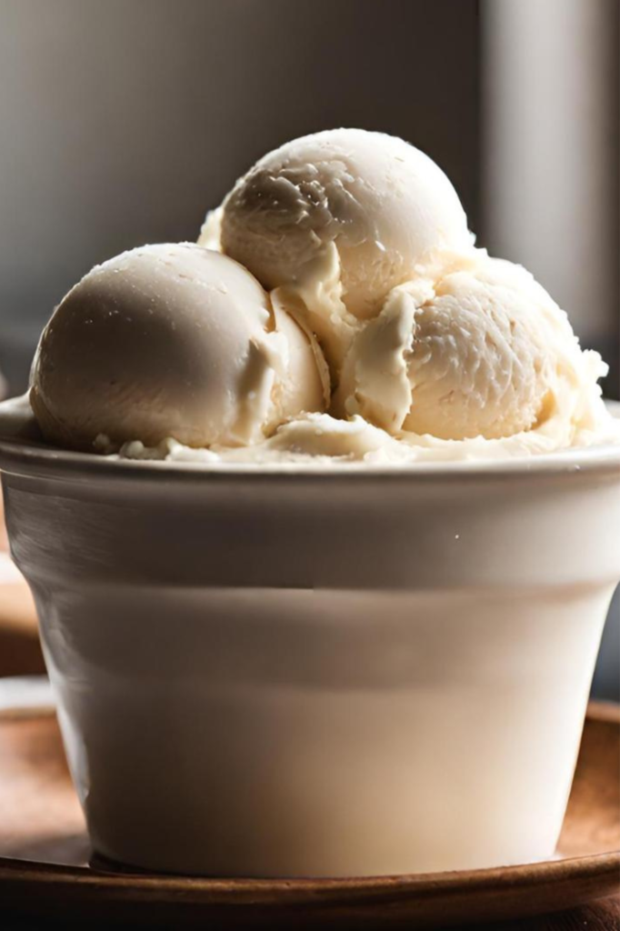 Homemade Coconut Vanilla Ice Cream in Tub