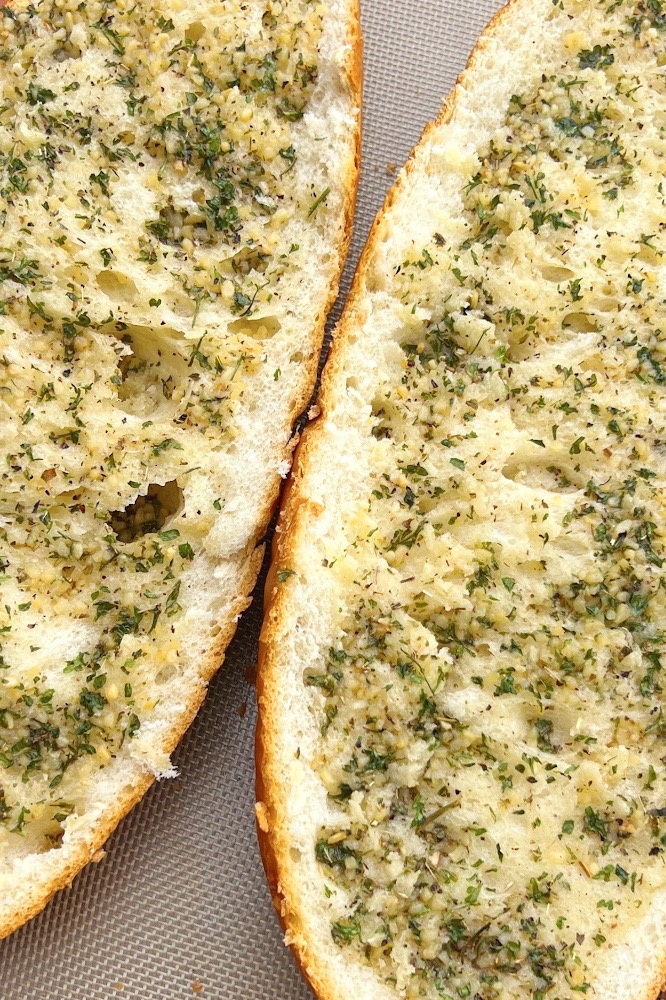 Vegan Garlic Bread Before Slicing