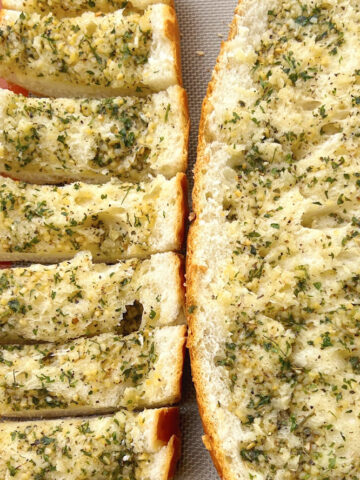 Vegan Garlic Bread Half Sliced