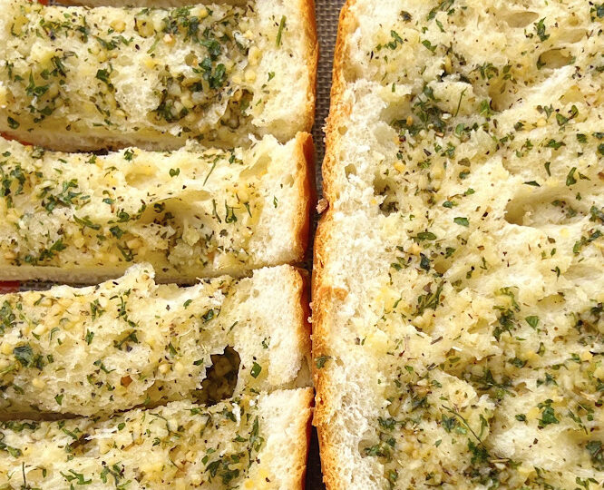 Vegan Garlic Bread Half Sliced