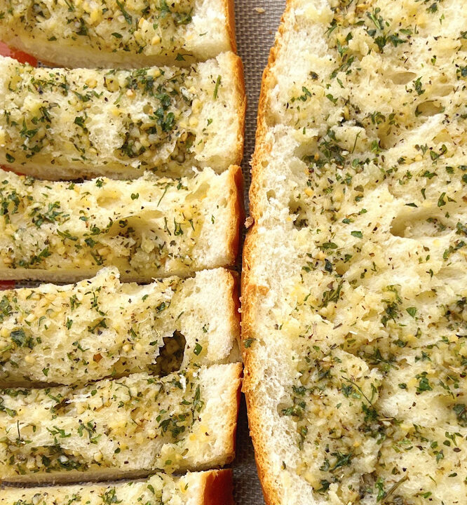 Vegan Garlic Bread Half Sliced