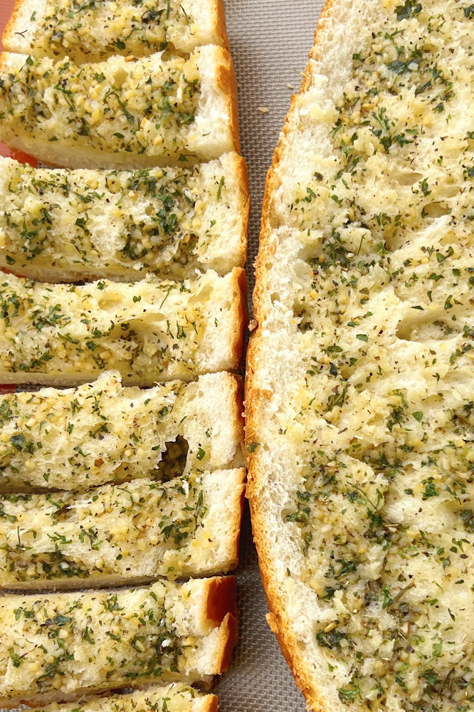 Vegan Garlic Bread Half Sliced