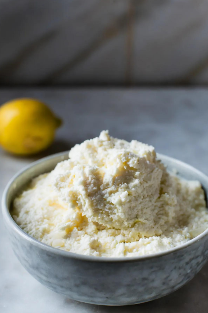 Vegan Lemon Ricotta Cheese in Bowl