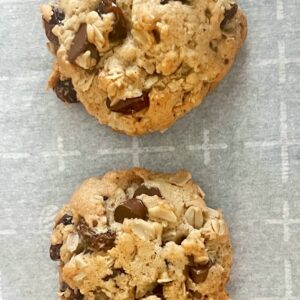 Vegan Oatmeal Raisin Chocolate Chunk Cookies Lined