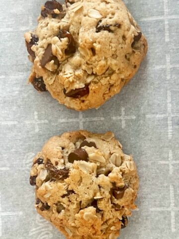 Vegan Oatmeal Raisin Chocolate Chunk Cookies Lined