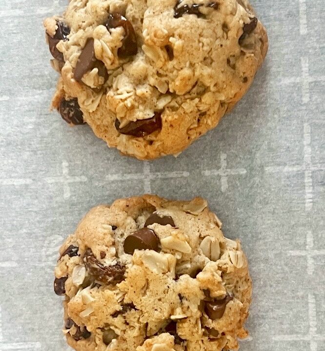 Vegan Oatmeal Raisin Chocolate Chunk Cookies Lined