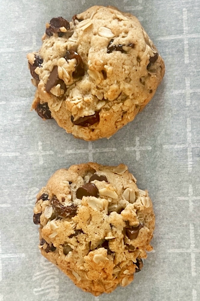 Vegan Oatmeal Raisin Chocolate Chunk Cookies Lined